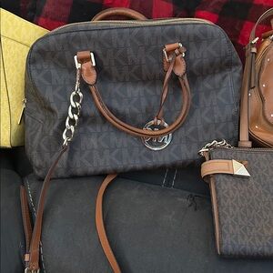 Michael Kors Jet Set Large Travel Brown Signature Satchel Bag Women's EUC